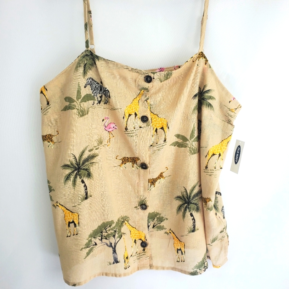 NWT Old Navy | Button Down Safari Zoo Animal Print Top | Women's L